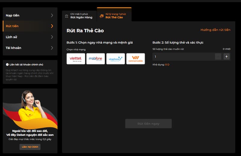 Rút tiền bằng thẻ cào