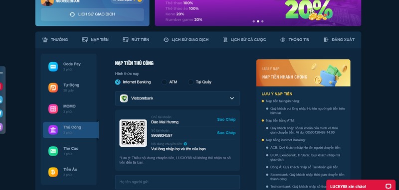 Nạp tiền vào nhà cái cực nhanh thông qua đa kênh thanh toán 