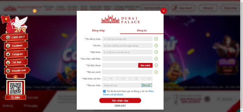 Hoàn tất đăng ký Dubai Palace sau khi thông tin cung cấp chính xác