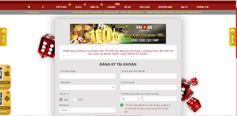 Hoàn tất đăng ký VN88 là đã có thể trải nghiệm mọi siêu phẩm xanh chín