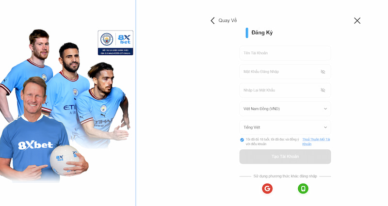 Hướng dẫn các bước tạo tài khoản 8XBET