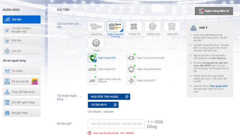 Phương thức thanh toán tại nhà cái BK8 đang triển khai