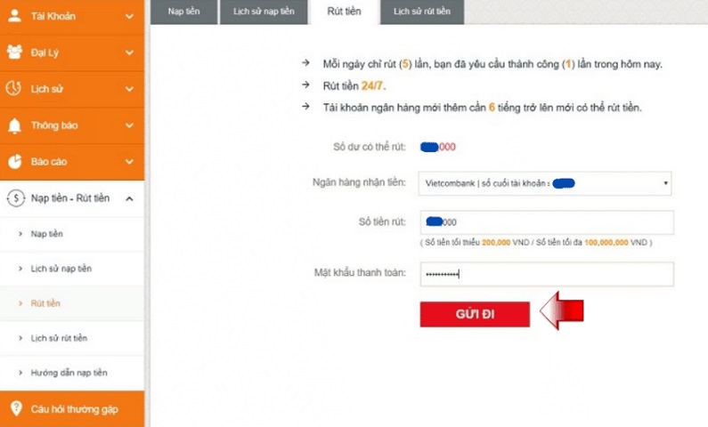 Rút tiền từ tài khoản game Lixi88 về túi nhanh chóng