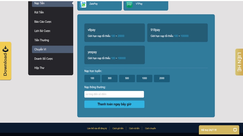Nạp tiền Kimsa thông qua hình thức ví điện tử siêu tốc