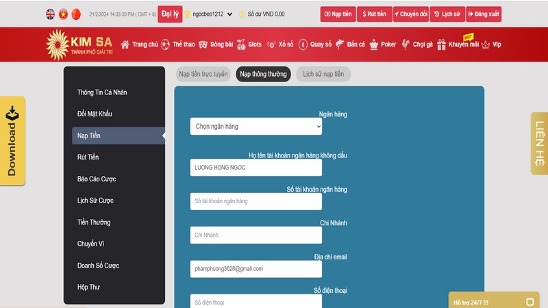 Xác nhận giao dịch và chờ đợi tài khoản được cộng tiền sau ít phút